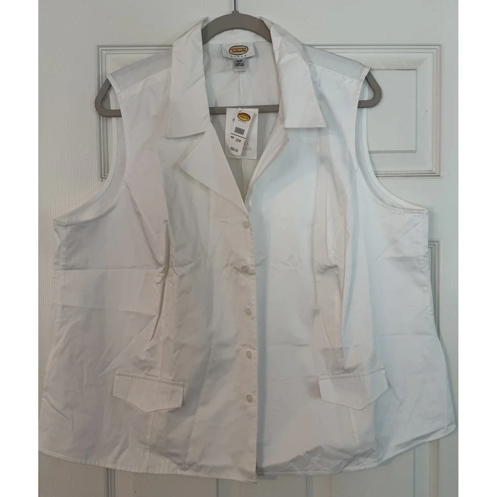 NWT Talbots Woman Career Blouse 22W White 100% Cotton ButtonUp Sleeveless Office